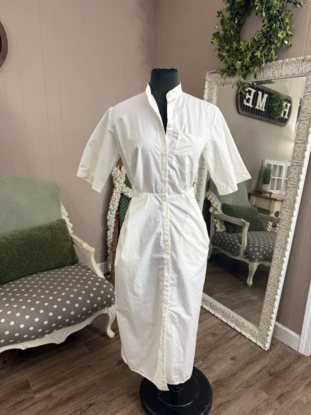 Christian Wijnants White Shirt Dress Midi Button Front Structured Waist Size 36